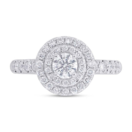 0.40ct Round Brilliant Center and 0.50ct Side 14k White Gold Diamond Engagement Ring Size 6.5