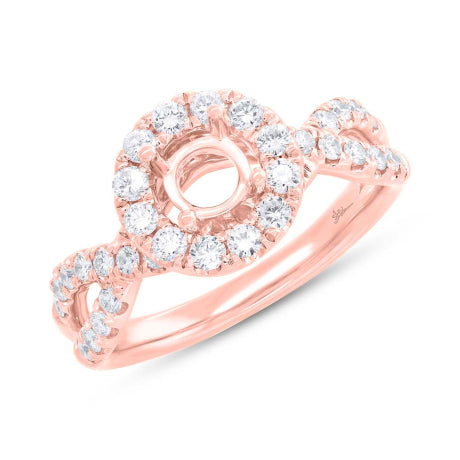 0.75ct 14k Rose Gold Diamond Semi-mount Ring for 0.60ct Center