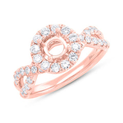 0.75ct 14k Rose Gold Diamond Semi-mount Ring for 0.60ct Center