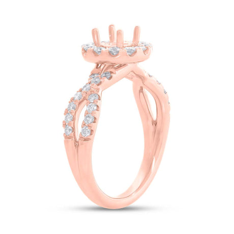 0.75ct 14k Rose Gold Diamond Semi-mount Ring for 0.60ct Center