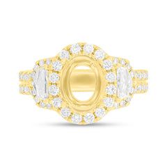 1.26ct 18k Yellow Gold Diamond Semi-mount Ring for 9x8mm Oval Center Size 5.75