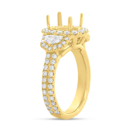 1.26ct 18k Yellow Gold Diamond Semi-mount Ring for 9x8mm Oval Center Size 5.75