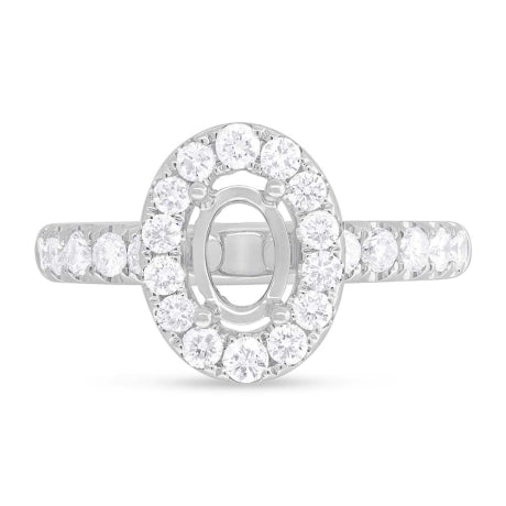 0.84ct 14k White Gold Diamond Semi-mount Ring for 7.5x5.5mm Oval Center