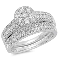 1.13ct 14k White Gold Diamond Wedding Set Cluster Size 6.5
