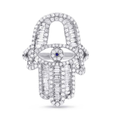 1.64ct 14k White Gold Diamond Hamsa Ring Size 6.5