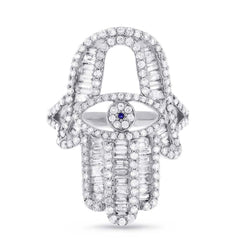 1.64ct 14k White Gold Diamond Hamsa Ring Size 6.5