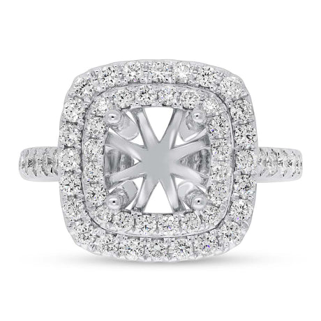 0.88ct 14k White Gold Diamond Semi-mount Ring for 1.75ct Center Size 6.5