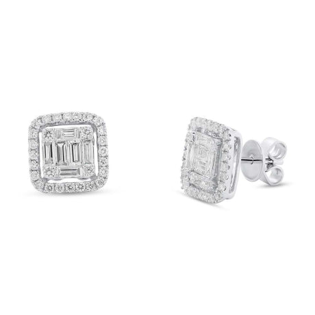 1.36ct 14k White Gold Diamond Baguette Stud Earring