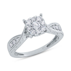 0.56ct 14k White Gold Diamond Cluster Engagement Ring