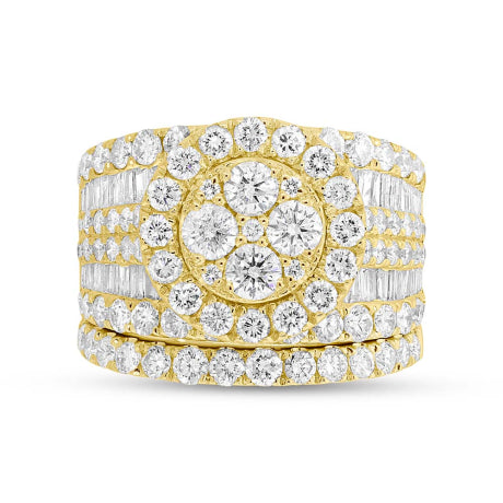 4.16ct 14k Yellow Gold Diamond Cluster Lady's Ring 2-pc