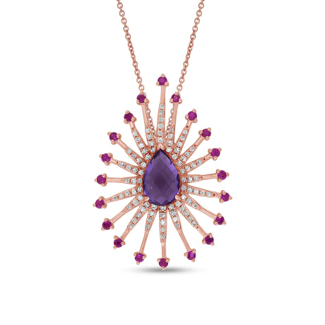 0.35ct Diamond & 1.59ct Pink Sapphire & Amethyst 14k Rose Gold Pendant