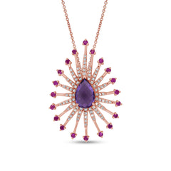 0.35ct Diamond & 1.59ct Pink Sapphire & Amethyst 14k Rose Gold Pendant