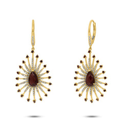 0.54ct Diamond & 2.91ct Garnet 14k Yellow Gold Earring