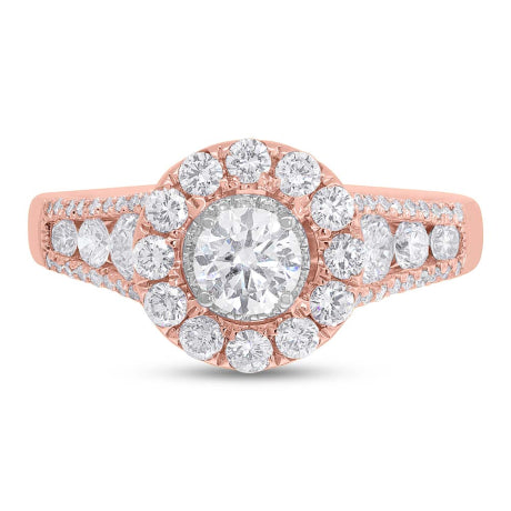 0.40ct Round Brilliant Center and 1.02ct Side 14k Rose Gold Diamond Engagement Ring