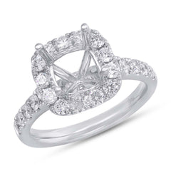 0.93ct 18k White Gold Diamond Semi-mount Ring for 7x7mm Center
