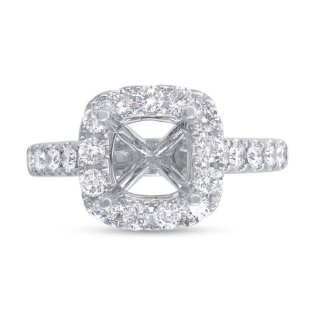 0.93ct 18k White Gold Diamond Semi-mount Ring for 7x7mm Center