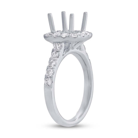 0.93ct 18k White Gold Diamond Semi-mount Ring for 7x7mm Center