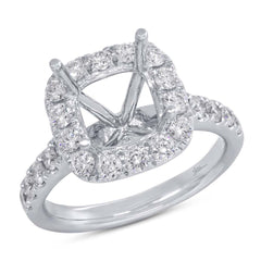 1.04ct 18k White Gold Diamond Semi-mount Ring for 8x8mm Center