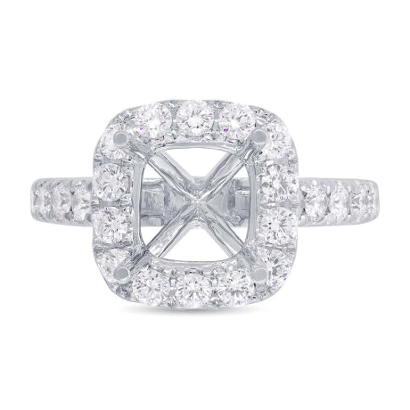1.04ct 18k White Gold Diamond Semi-mount Ring for 8x8mm Center