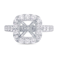 1.04ct 18k White Gold Diamond Semi-mount Ring for 8x8mm Center