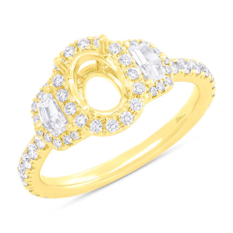 0.90ct 18k Yellow Gold Diamond Semi-mount Ring for 7x5mm Center