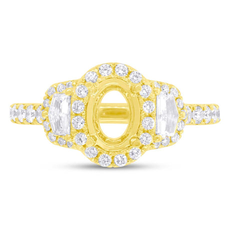 0.90ct 18k Yellow Gold Diamond Semi-mount Ring for 7x5mm Center