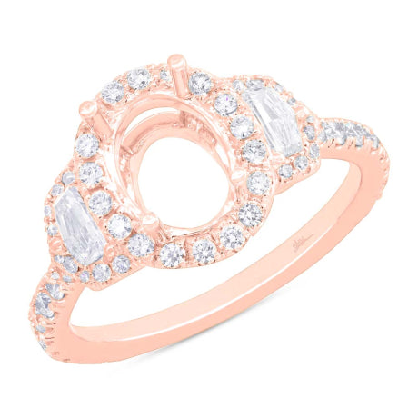 1.00ct 18k Rose Gold Diamond Semi-mount Ring for 8.5x6.5mm Center