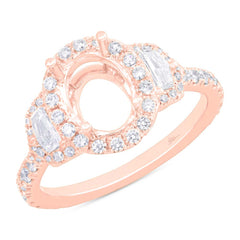 1.00ct 18k Rose Gold Diamond Semi-mount Ring for 8.5x6.5mm Center