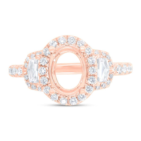 1.00ct 18k Rose Gold Diamond Semi-mount Ring for 8.5x6.5mm Center
