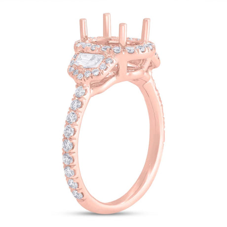 1.00ct 18k Rose Gold Diamond Semi-mount Ring for 8.5x6.5mm Center