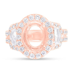 2.10ct 18k Rose Gold Diamond Semi-mount Ring for 11x9mm Center