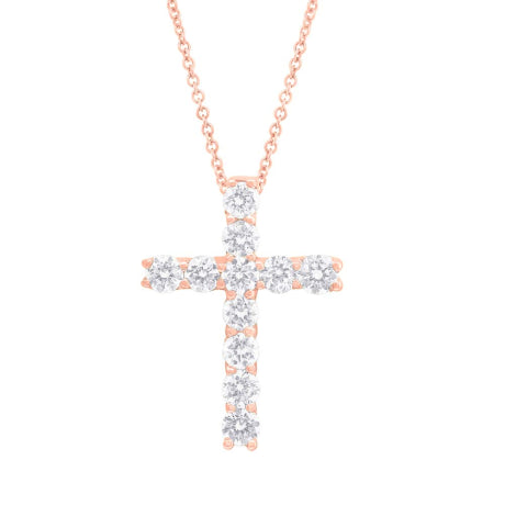 0.32ct 14k Rose Gold Diamond Cross Necklace