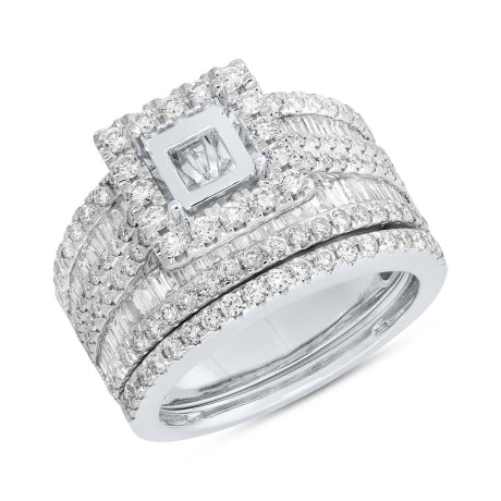 2.27ct 14k White Gold Semi Mount Diamond Cluster Lady's Ring 2-pc