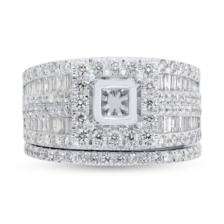 2.27ct 14k White Gold Semi Mount Diamond Cluster Lady's Ring 2-pc