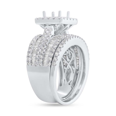 2.27ct 14k White Gold Semi Mount Diamond Cluster Lady's Ring 2-pc