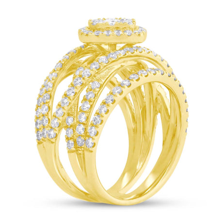 2.20ct 14k Yellow Gold Diamond Cluster Lady's Ring