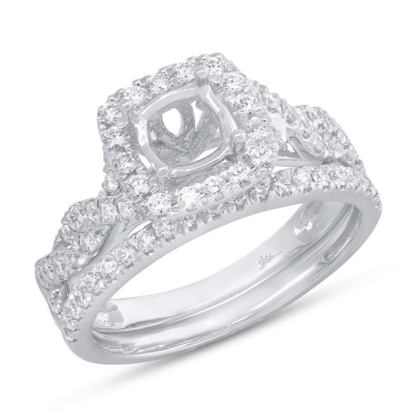 0.67ct 14k White Gold Diamond Semi-mount Ring 2-pc For 5x5mm Center