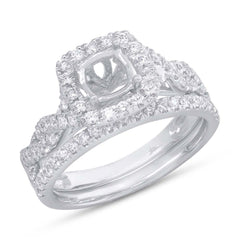 0.67ct 14k White Gold Diamond Semi-mount Ring 2-pc For 5x5mm Center