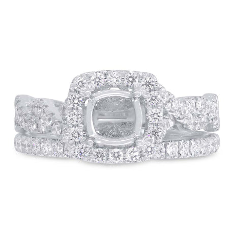 0.67ct 14k White Gold Diamond Semi-mount Ring 2-pc For 5x5mm Center