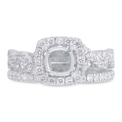 0.67ct 14k White Gold Diamond Semi-mount Ring 2-pc For 5x5mm Center