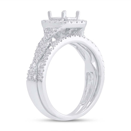0.67ct 14k White Gold Diamond Semi-mount Ring 2-pc For 5x5mm Center