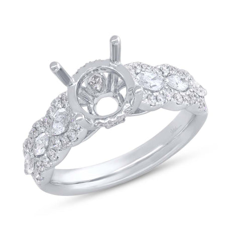 0.89ct 18k White Gold Diamond Semi-mount Ring for 2.00ct Center