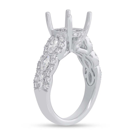 1.08ct 18k White Gold Diamond Semi-mount Ring for 3.00ct Center