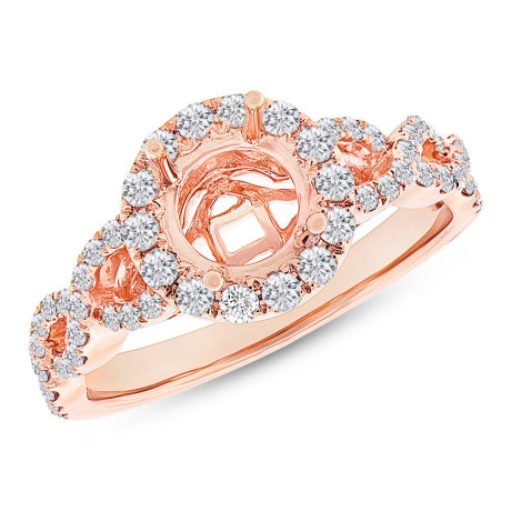 0.60ct 14k Rose Gold Diamond Semi-mount Ring for 1.00ct Center Size 6