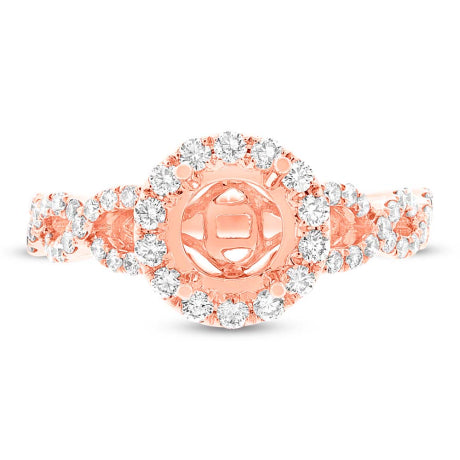0.60ct 14k Rose Gold Diamond Semi-mount Ring for 1.00ct Center Size 6