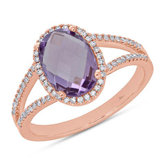 0.19ct Diamond & 1.97ct Amethyst 14k Rose Gold Ring Size 10