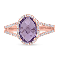 0.19ct Diamond & 1.97ct Amethyst 14k Rose Gold Ring Size 10