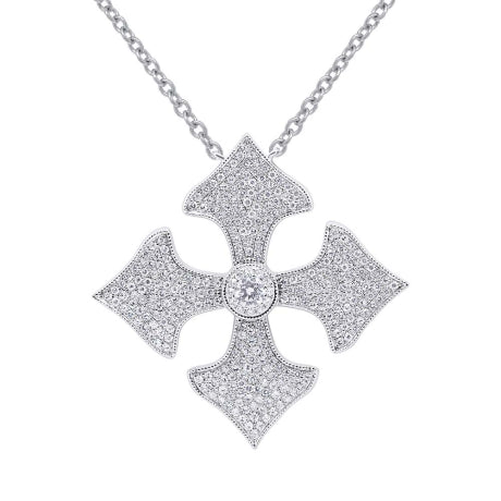 0.67ct 14k White Gold Diamond Pave Cross Necklace