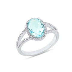 0.19ct Diamond & 2.50ct Blue Topaz 14k White Gold Ring