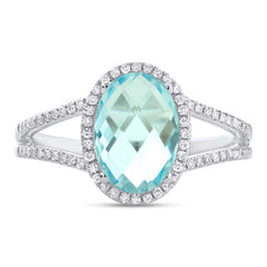 0.19ct Diamond & 2.50ct Blue Topaz 14k White Gold Ring